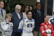 Kimi Raikkonen of Finland and McLaren, Juan Pablo Montoya of Colombia and Williams and Michael Schumacher of Germany and Ferrari